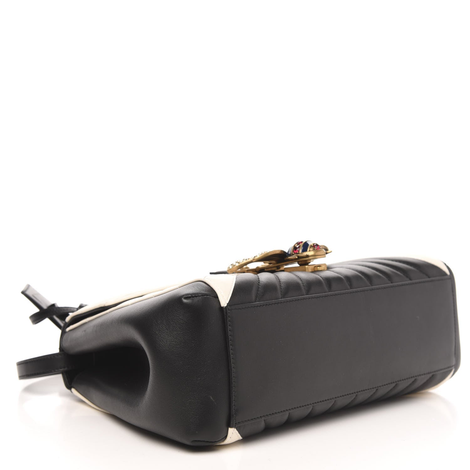 Gucci Calfskin Bamboo Trapuntata Queen Margaret Top Handle Bag Mystic White Black 4 of 11