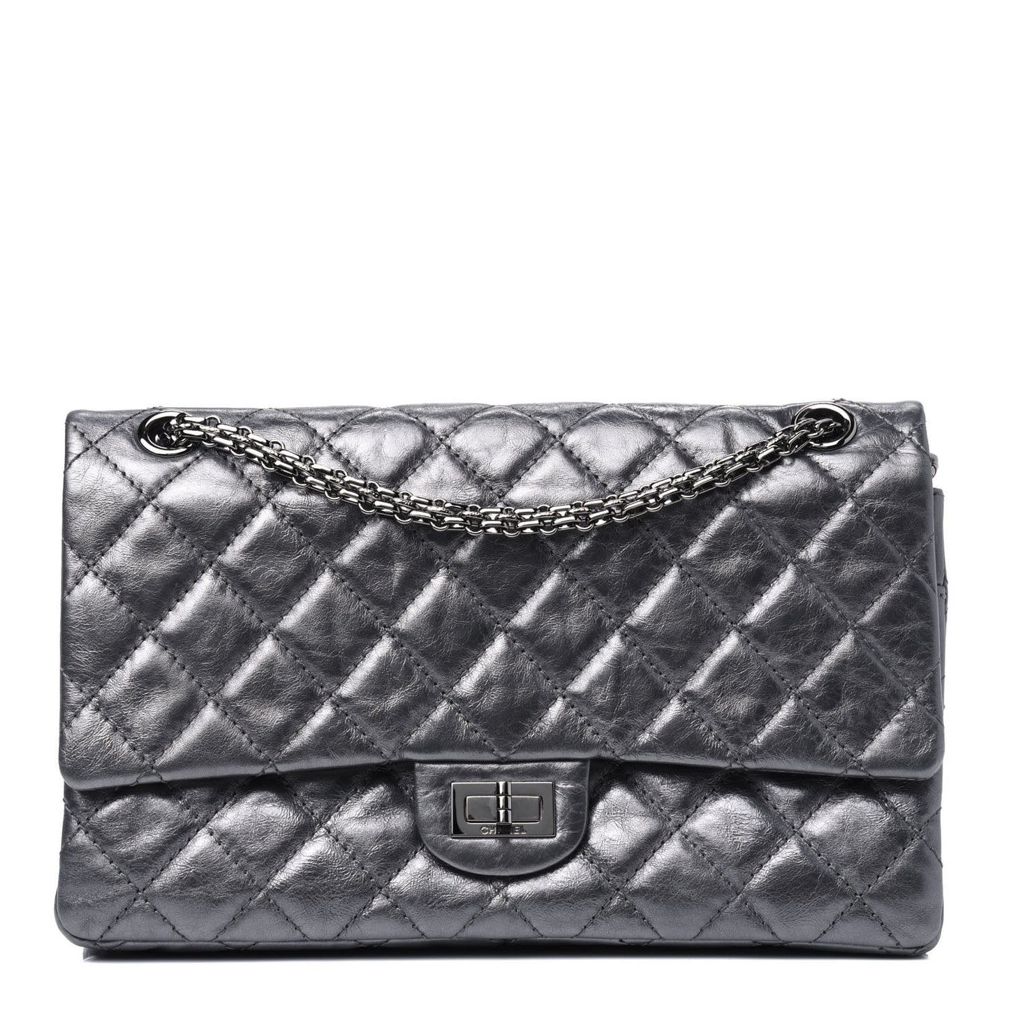Metallic Aged Calfskin Quilted 2.55 Reissue 226 Flap Dark Silver