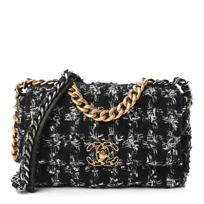 Chanel Tweed Quilted Medium Chanel 19 Flap Black Silver Ecru 1 of 10