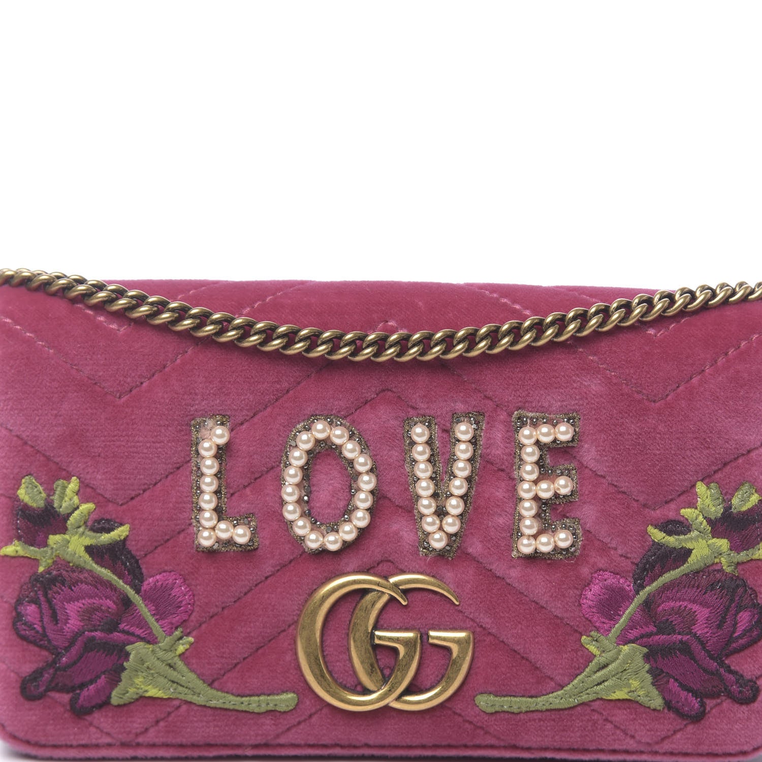 Gucci Velvet Matelasse Love Embroidered GG Marmont Mini Bag Light Raspberry Rose 9 of 10