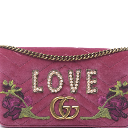 Gucci Velvet Matelasse Love Embroidered GG Marmont Mini Bag Light Raspberry Rose 9 of 10