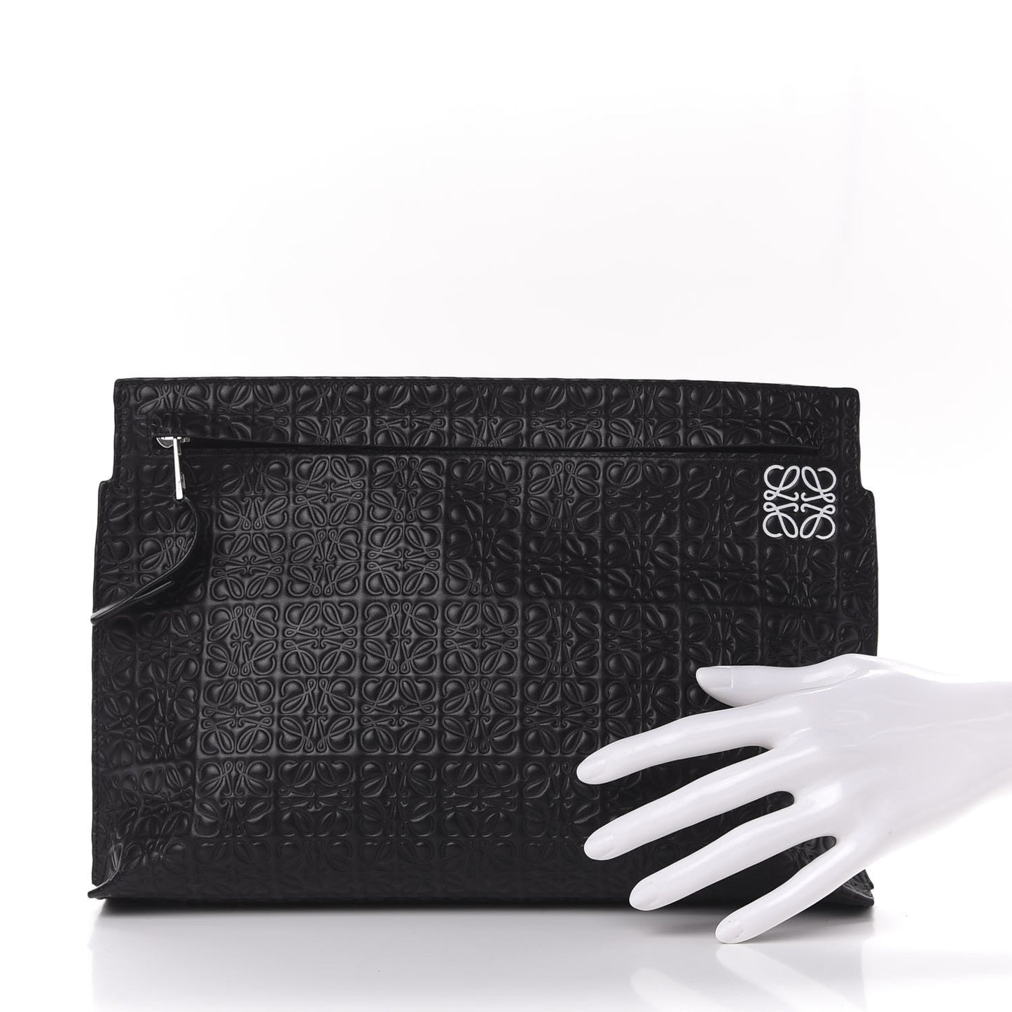 Calfskin Embossed Repeat T Pouch Black