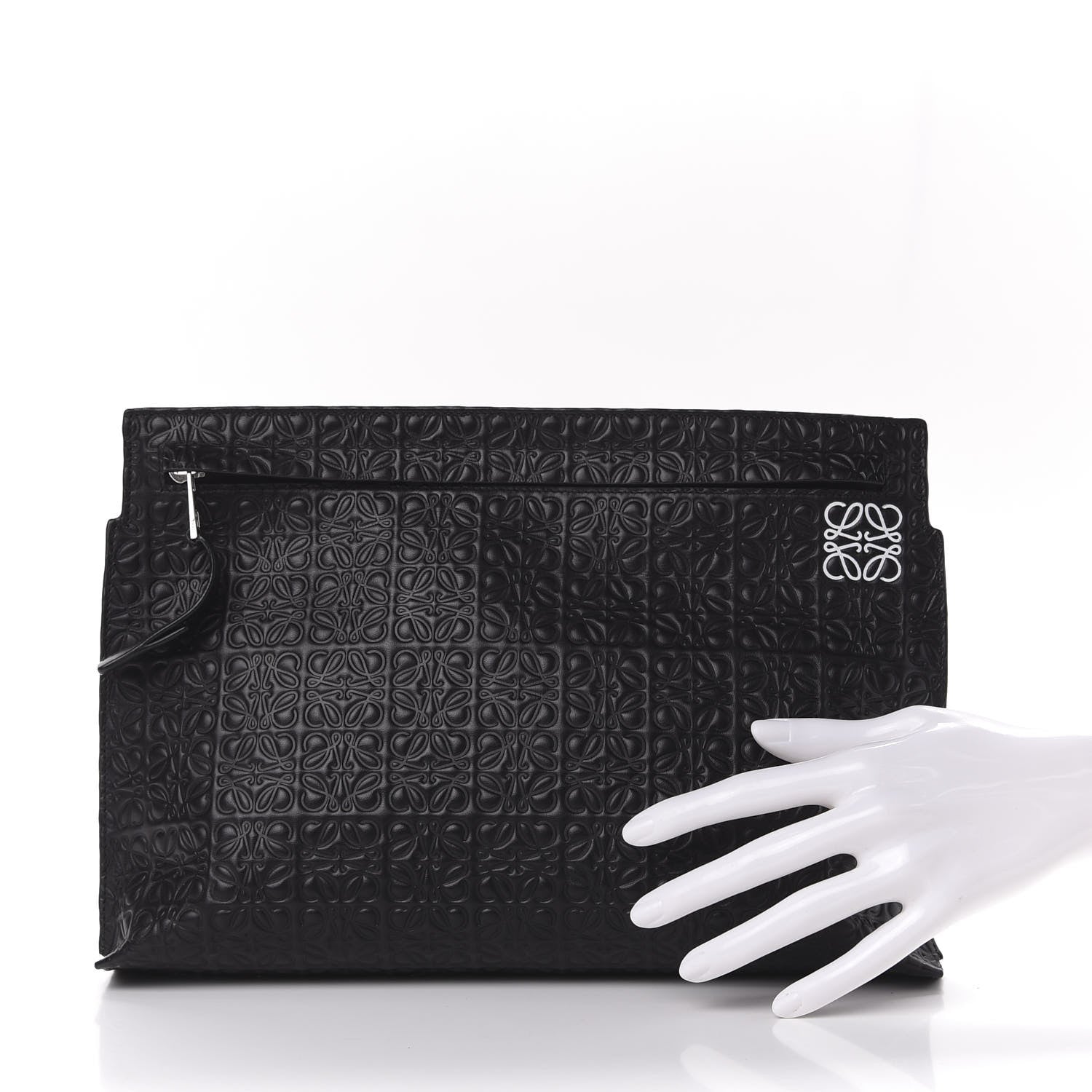 Loewe Calfskin Embossed Repeat T Pouch Black 2 of 10