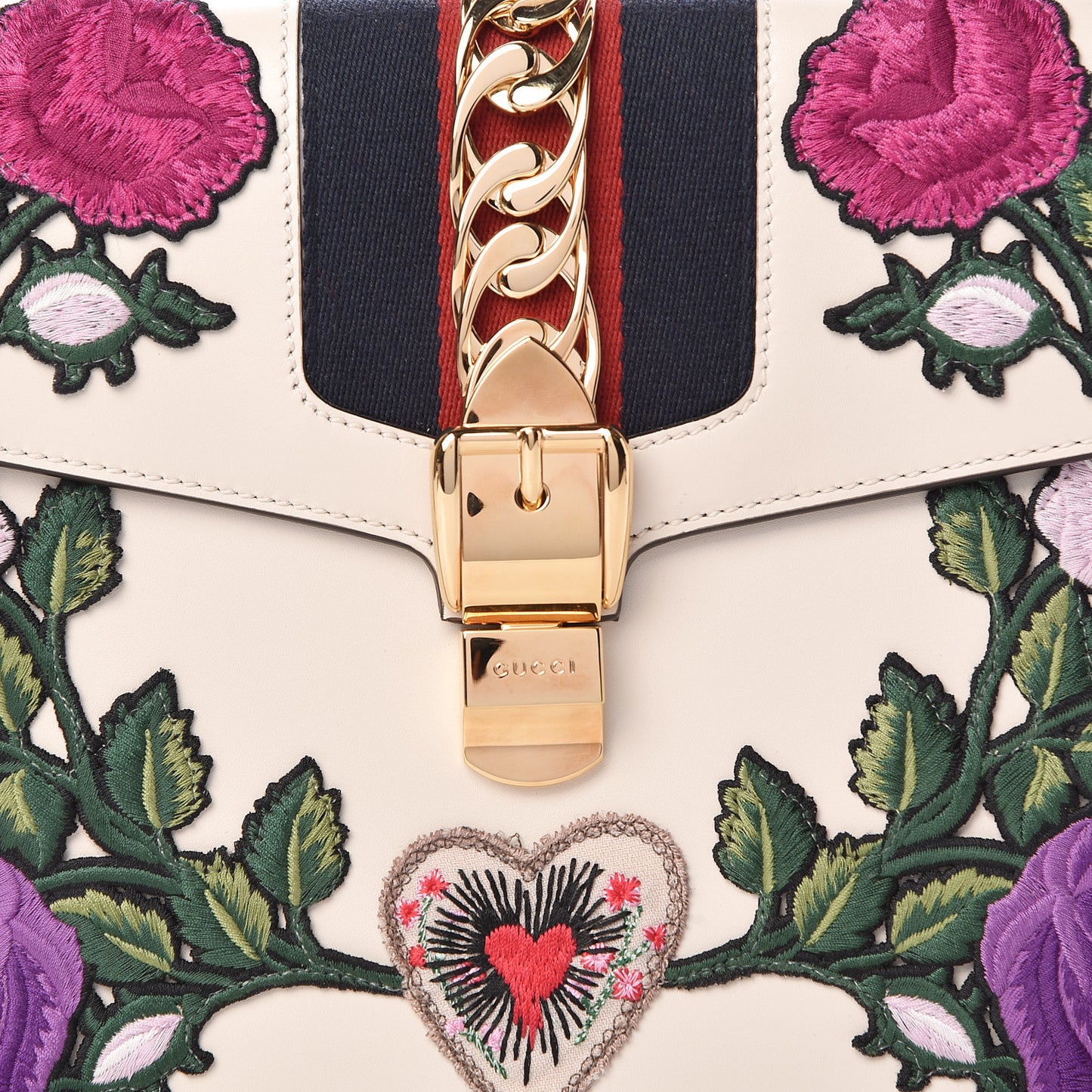 Calfskin Embroidered Medium Sylvie Top Handle Bag White