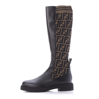 Fendi Nappa Microfiber Fabric FF Rockoko Tall Boots 37 Black Tobacco 1 of 8