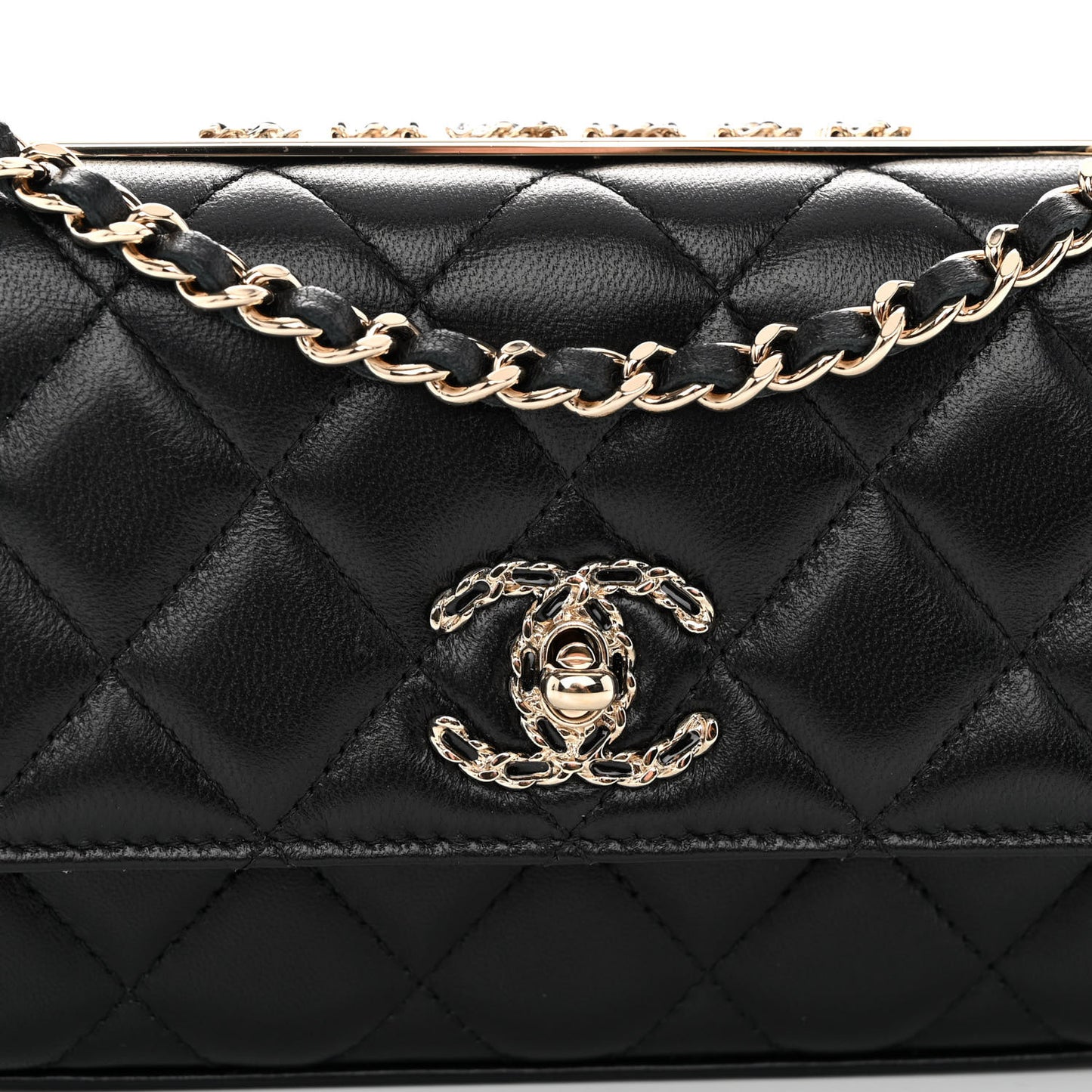 Lambskin Quilted Trendy CC Flap Phone Holder With Chain Black