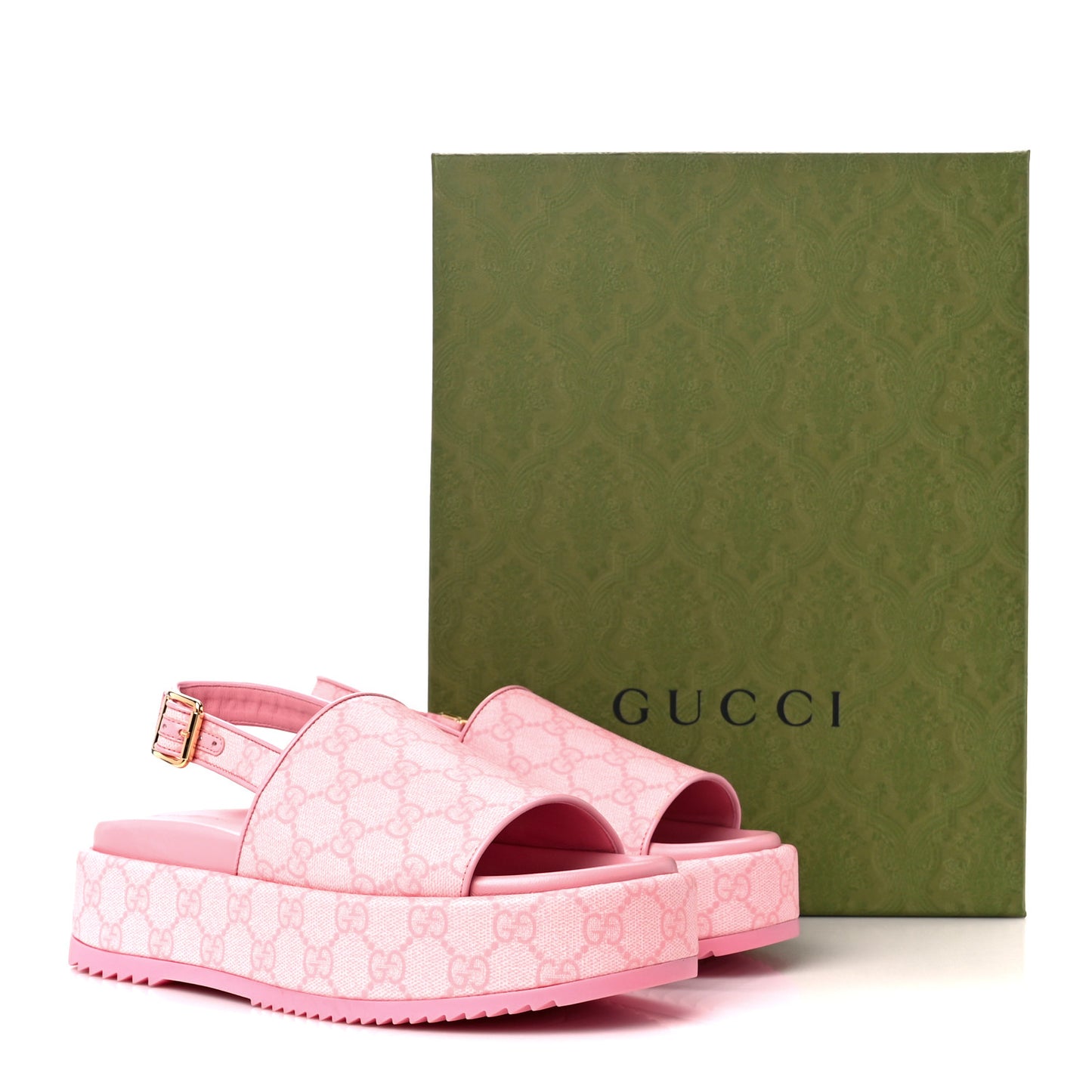 GG Supreme Monogram Granada Kid Angelina Platform 35mm Slingback Sandals 39.5 Cotton Candy Dark Cotton Candy Wild Rose