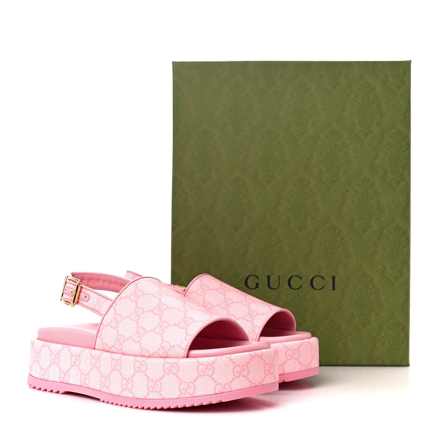 Gucci GG Supreme Monogram Granada Kid Angelina Platform 35mm Slingback Sandals 39.5 Cotton Candy Dark Cotton Candy Wild Rose 2 of 10