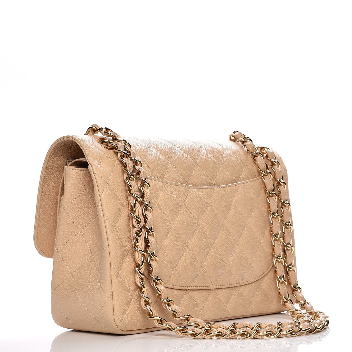 Caviar Quilted Jumbo Double Flap Beige Clair