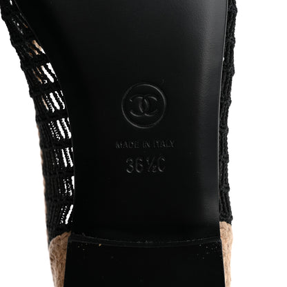 Chanel Raffia Cap Toe Ballerina Flats 36.5 Black Beige 8 of 9