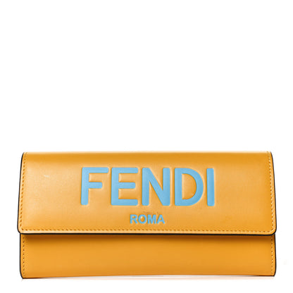 Fendi Vitello King Tamponata Logo Embossed Continental Wallet Mimosa Cyber Blue 1 of 9