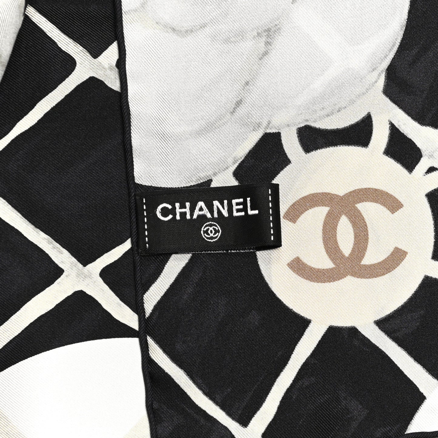 Silk Camellia CC Square Scarf Black