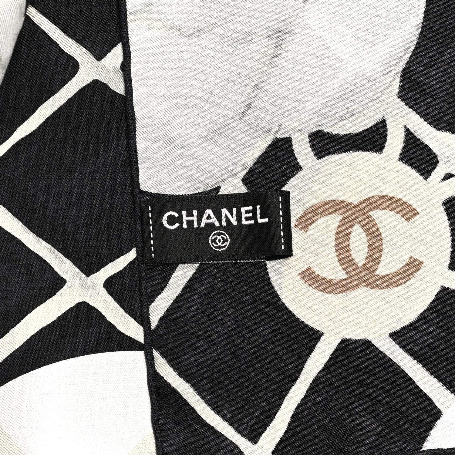 Chanel Silk Camellia CC Square Scarf Black 3 of 4