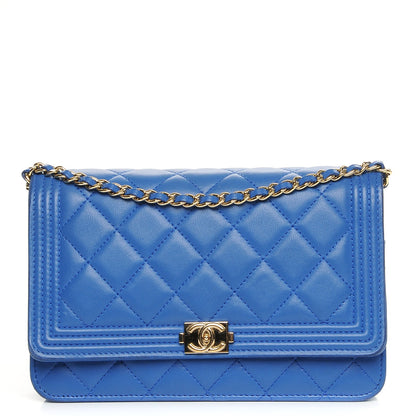 Chanel Lambskin Quilted Boy Wallet On Chain WOC Blue 1 of 9