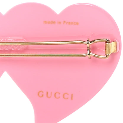 Gucci Resin Crystal Embellished GG Double Heart Hair Clip Pink 4 of 5