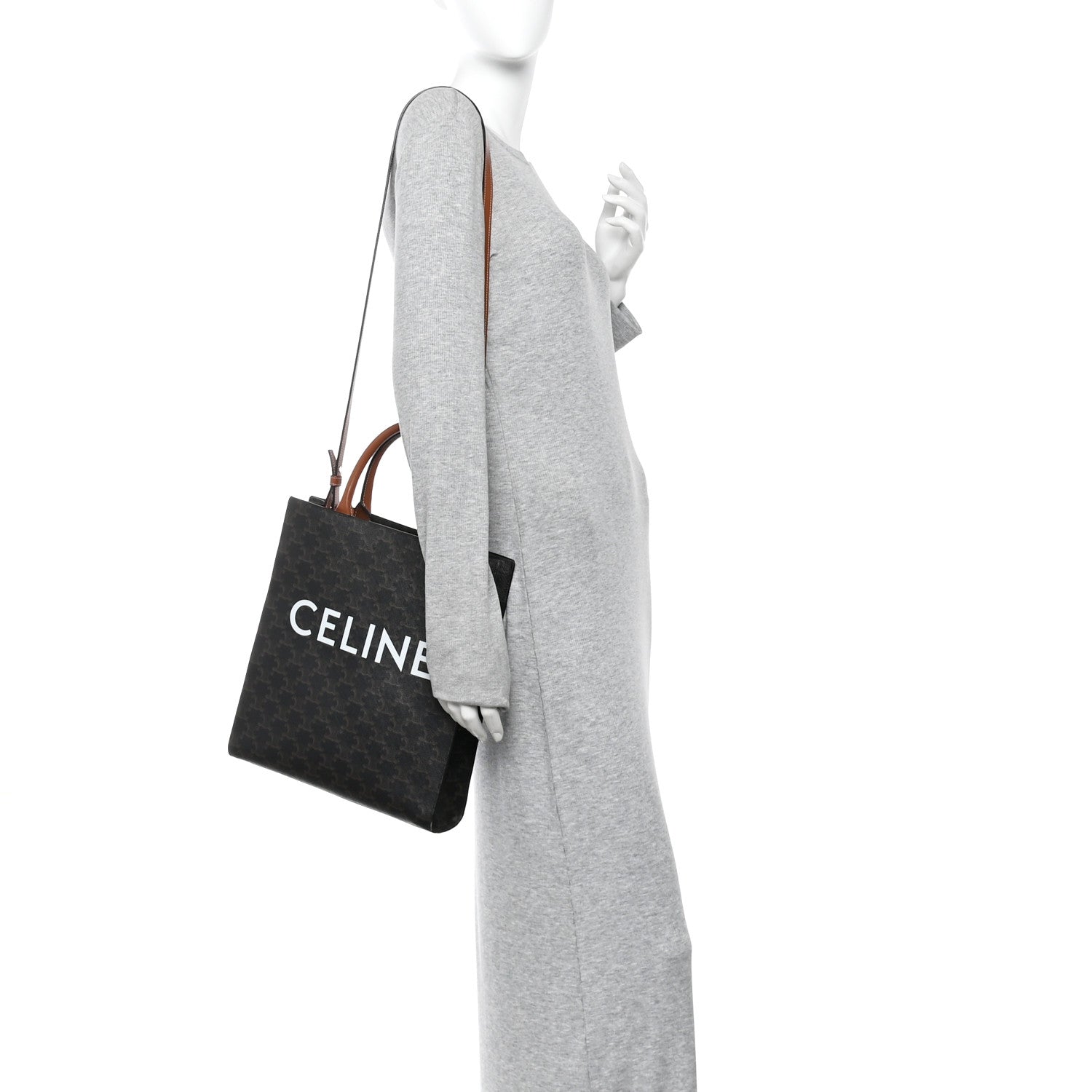 Celine Triomphe Canvas Calfskin Small Vertical Cabas Tan 2 of 12