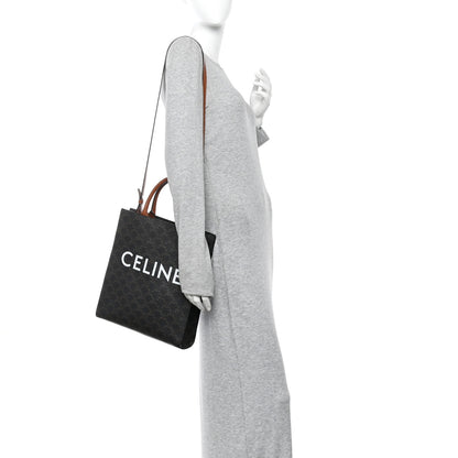 Celine Triomphe Canvas Calfskin Small Vertical Cabas Tan 2 of 12