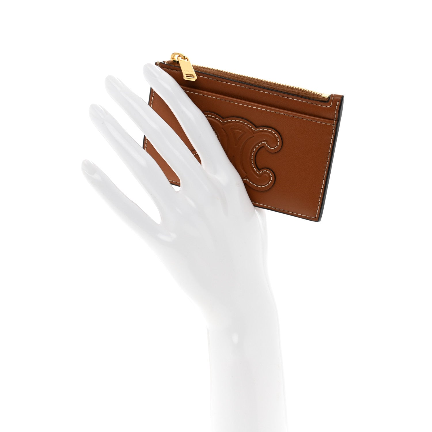 Celine Triomphe Calfskin Zipped Card Holder Tan 2 of 8