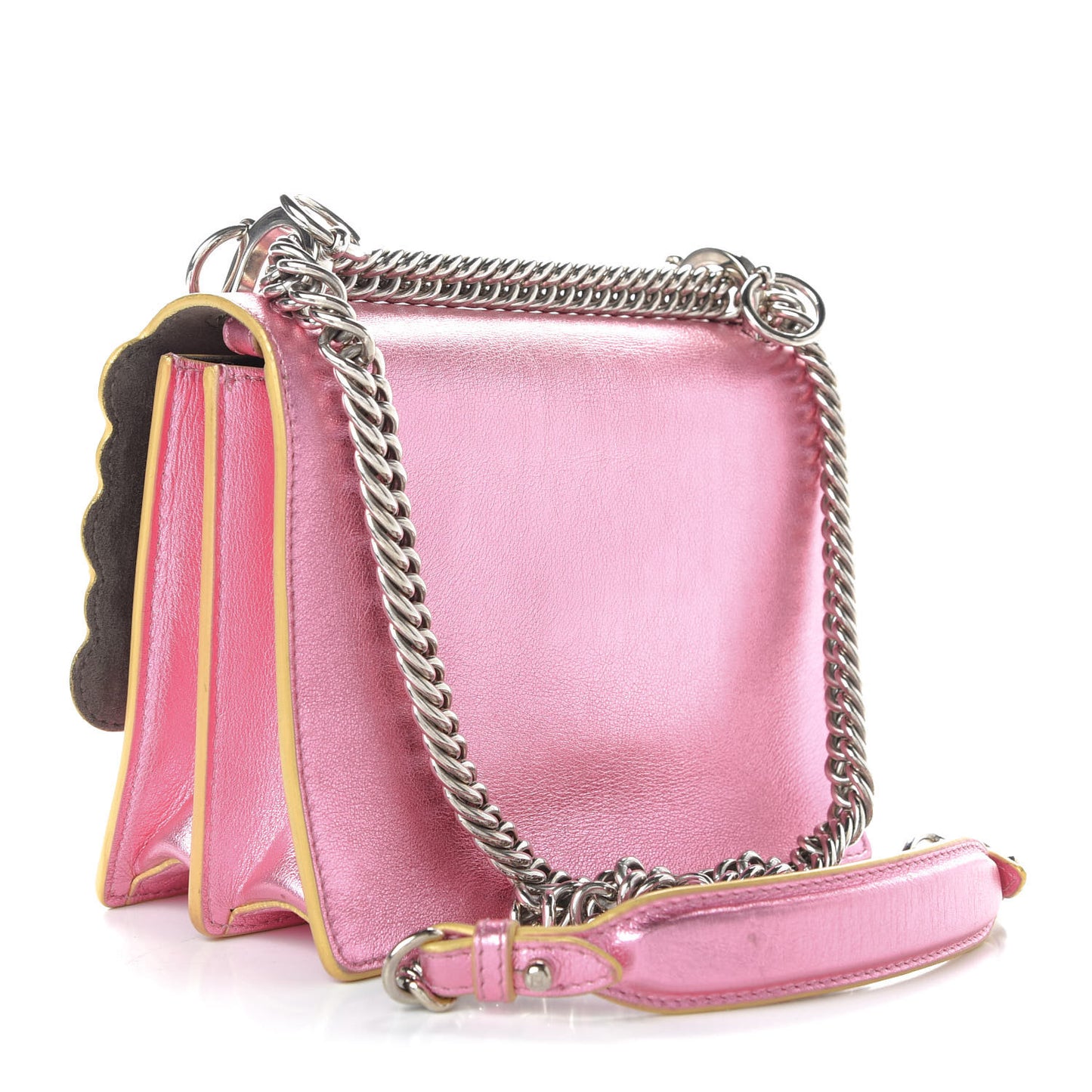 Vitello Catalan Mirror Scalloped Multi Studded Small Kan I Shoulder Bag Fuxia Chiaro