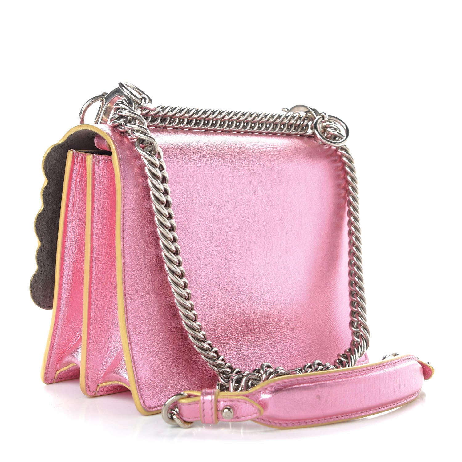 Fendi Vitello Catalan Mirror Scalloped Multi Studded Small Kan I Shoulder Bag Fuxia Chiaro 4 of 11