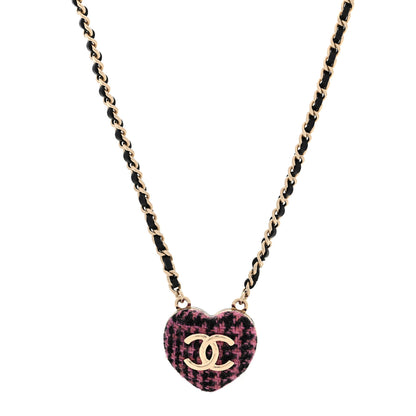 Chanel Lambskin Tweed CC Locket Pendant Necklace Black Pink Gold 1 of 6