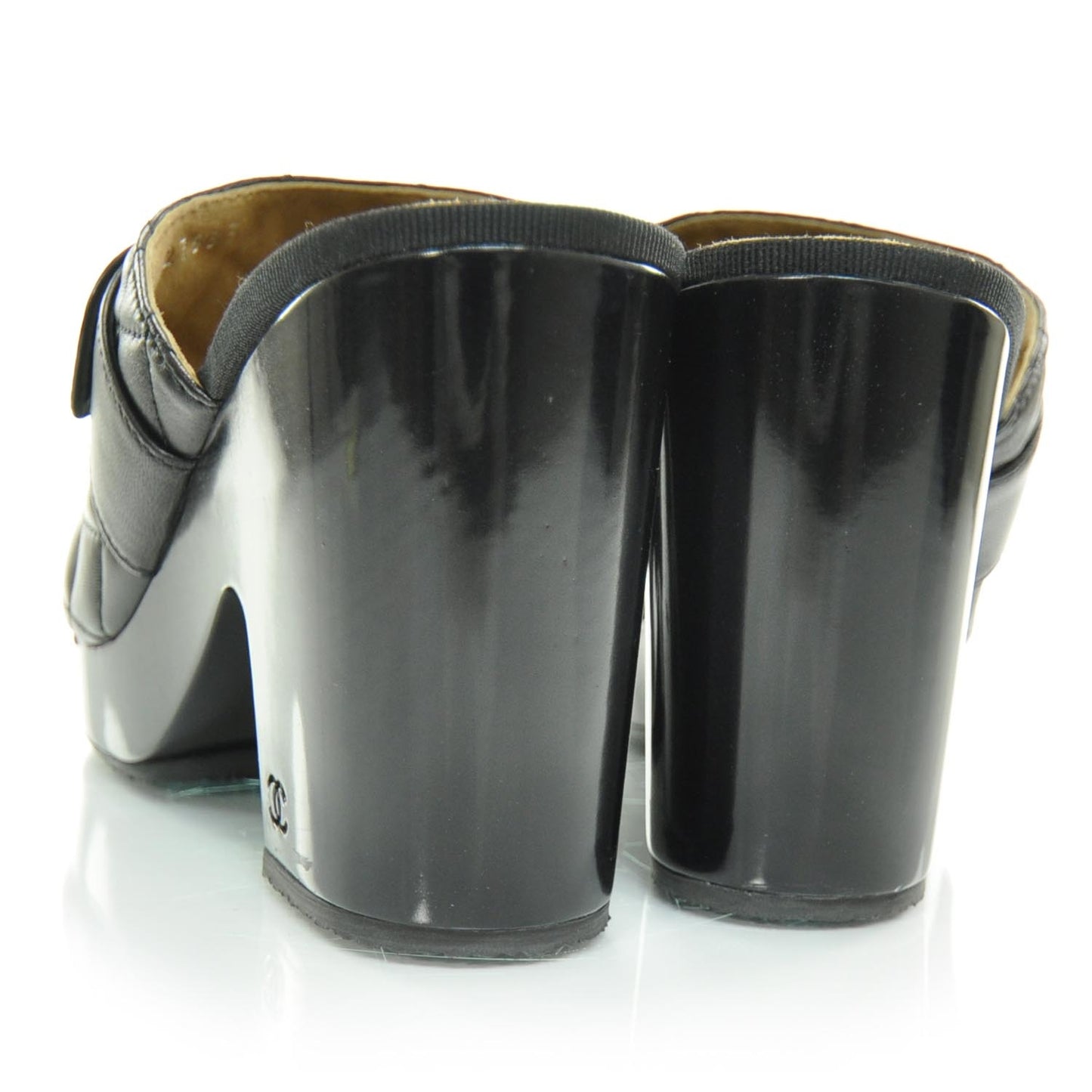 Leather Quilted Wooden Mules 41.5 Black