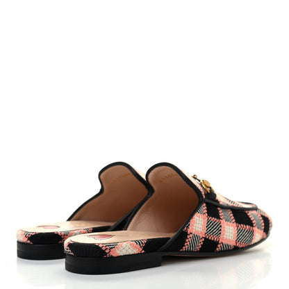 Gucci Tweed Calfskin Damier Womens Princetown Slippers 35 Black Pink Multicolor 4 of 8