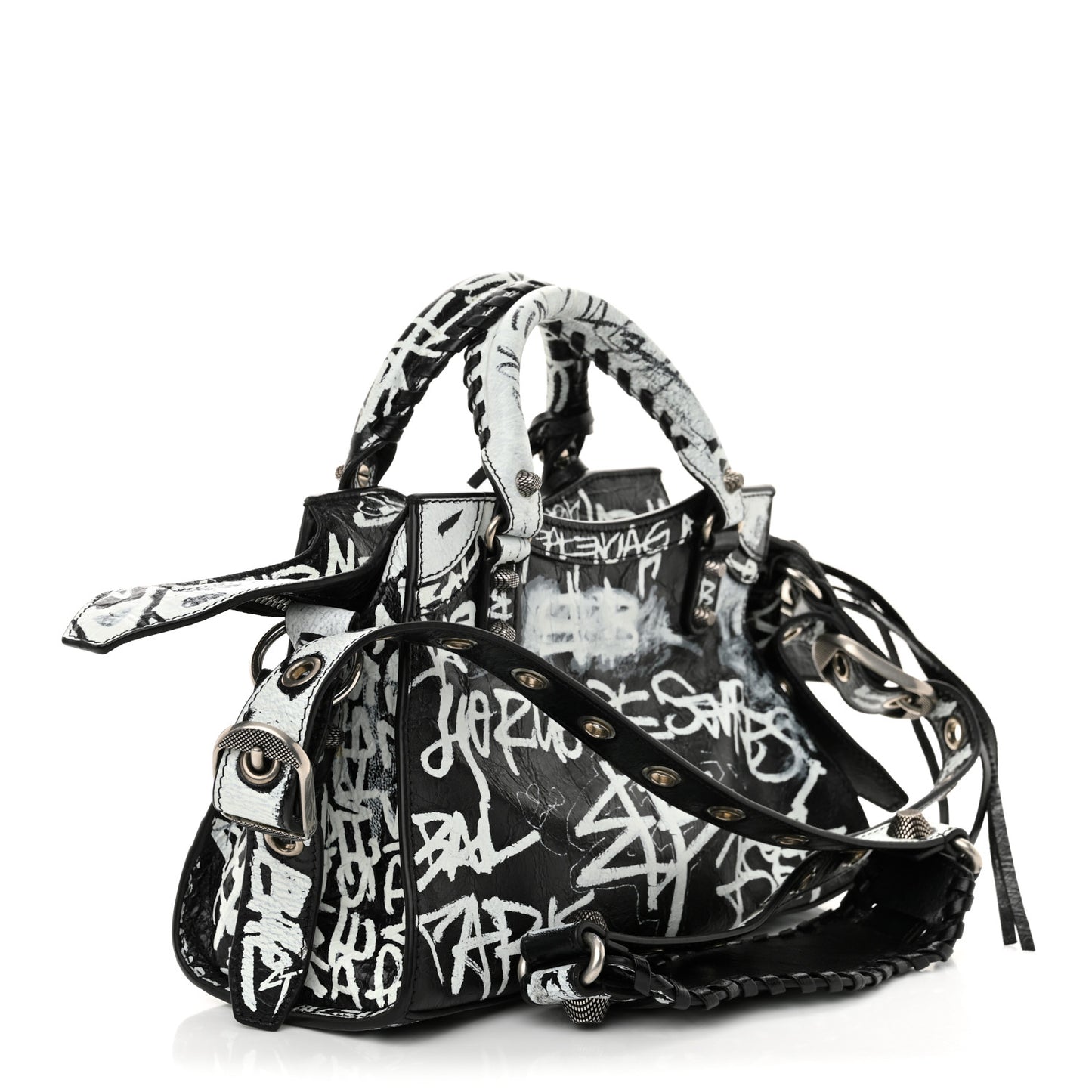 Agneau Arena Graffiti Neo Cagole Handbag XS Black White