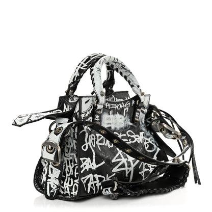 Balenciaga Agneau Arena Graffiti Neo Cagole Handbag XS Black White 4 of 11