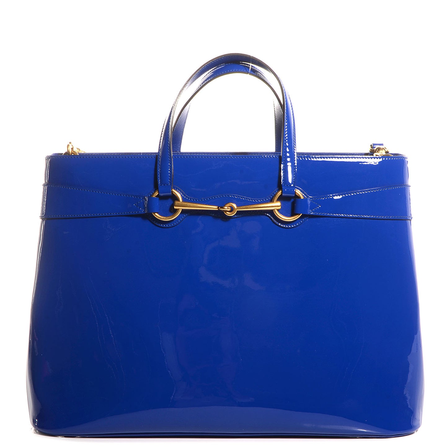 Patent Large Bright Bit Top Handle Tote Deep Zaffiro