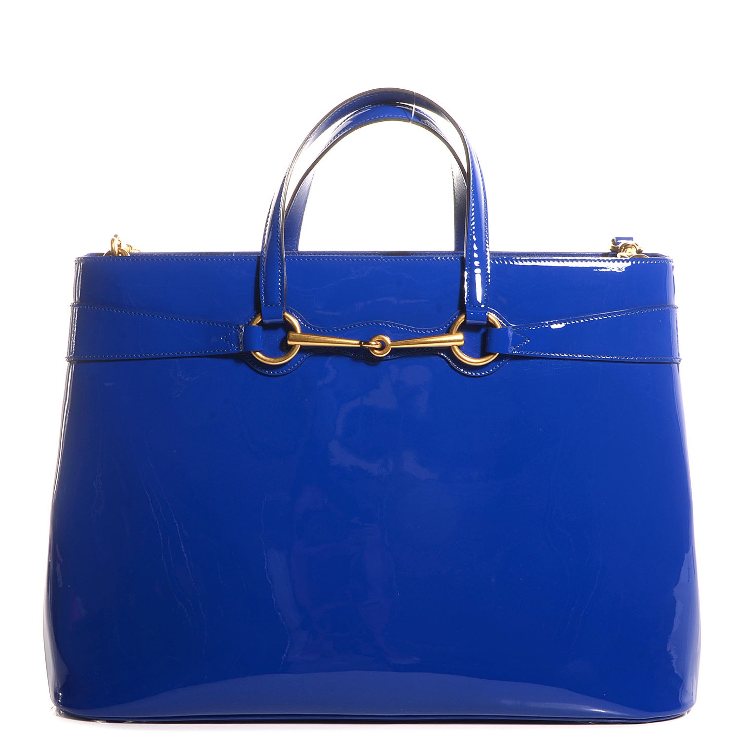 Gucci Patent Large Bright Bit Top Handle Tote Deep Zaffiro 1 of 7