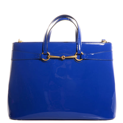 Gucci Patent Large Bright Bit Top Handle Tote Deep Zaffiro 1 of 7