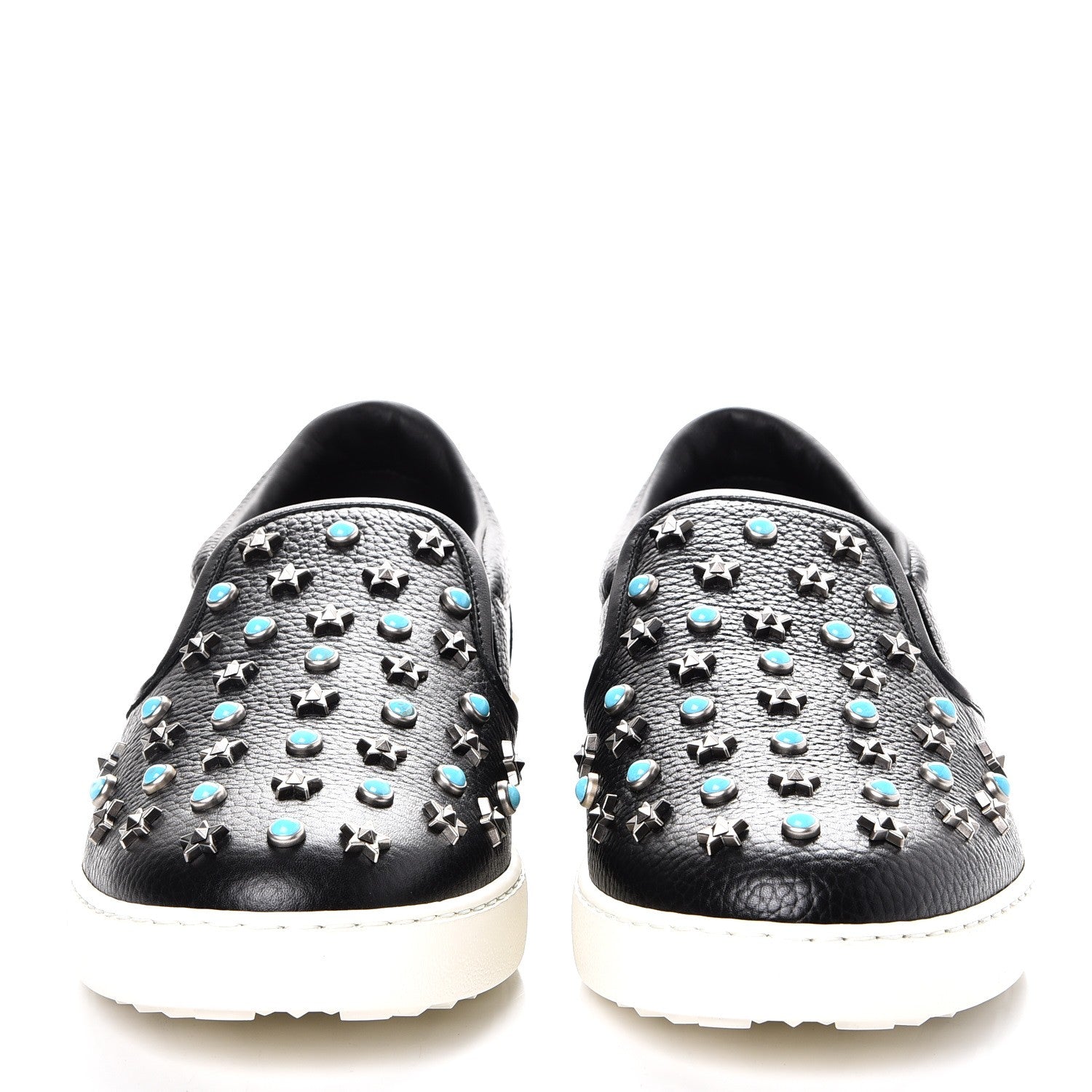 Valentino Garavani Pebbled Calfskin Star Studded Slip On Sneakers 43.5 Black 2 of 10