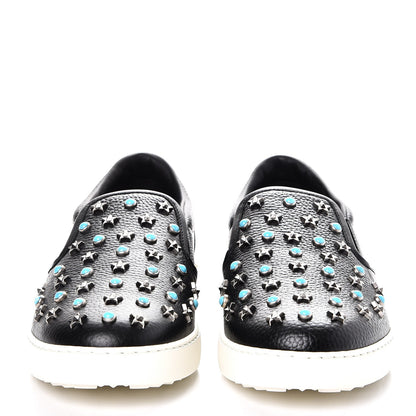 Valentino Garavani Pebbled Calfskin Star Studded Slip On Sneakers 43.5 Black 2 of 10