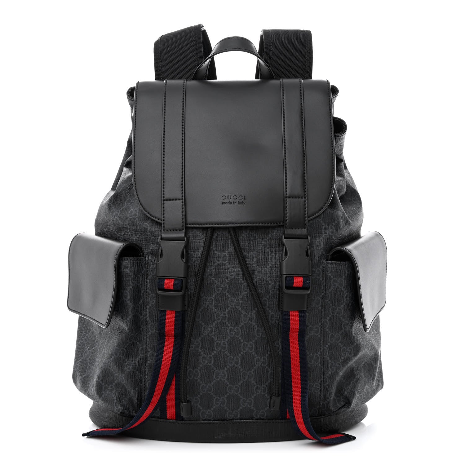 Gucci Soft GG Supreme Monogram Appia Calfskin Web Double Buckle Backpack Black 1 of 11