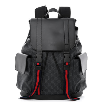 Gucci Soft GG Supreme Monogram Appia Calfskin Web Double Buckle Backpack Black 1 of 11