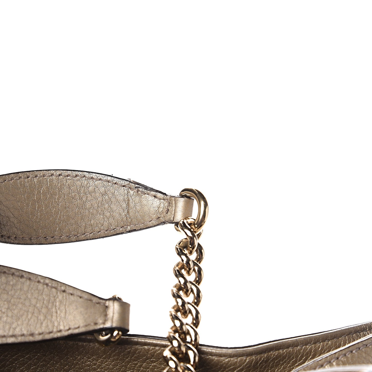 Metallic Pebbled Calfskin Medium Soho Chain Shoulder Bag Golden Beige