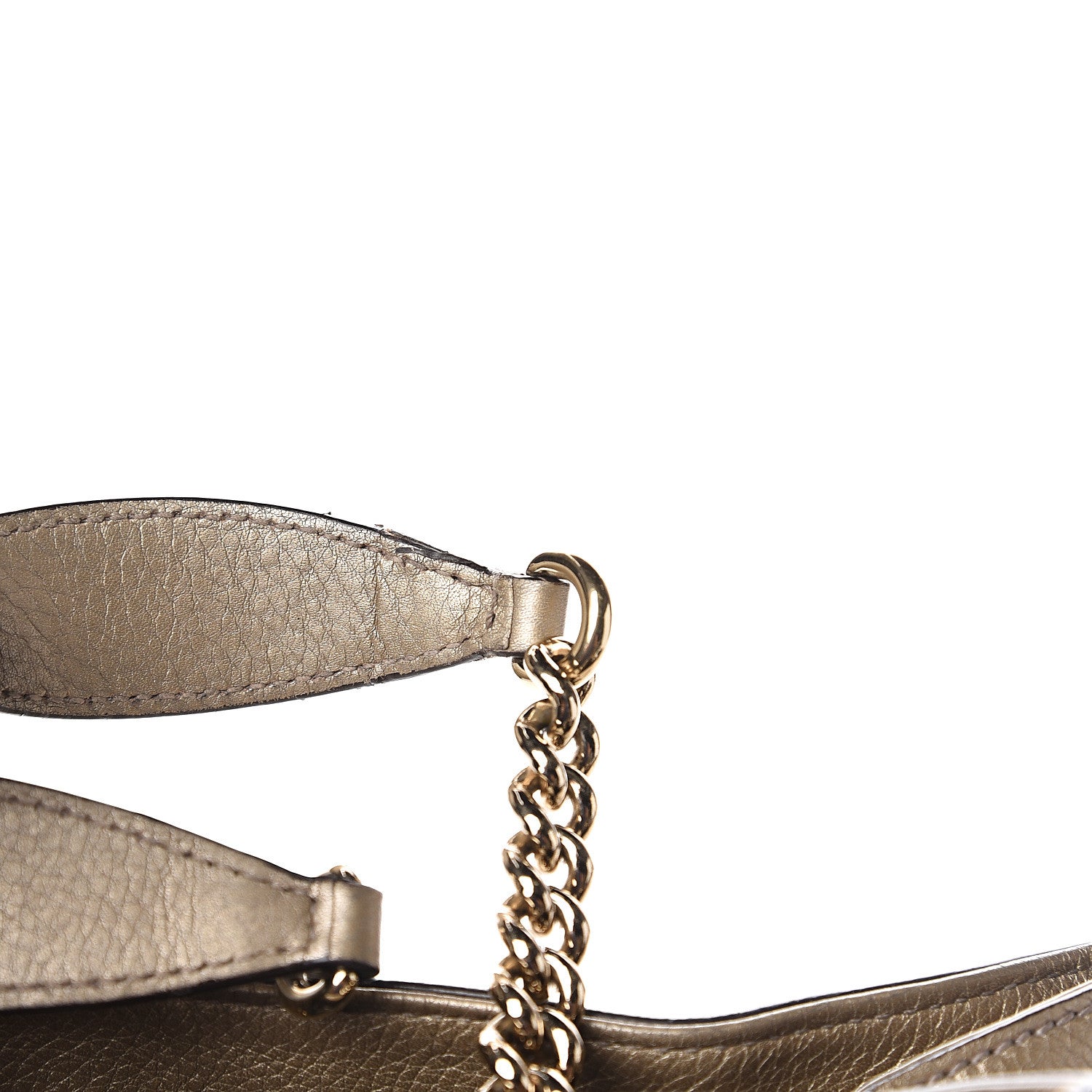 Gucci Metallic Pebbled Calfskin Medium Soho Chain Shoulder Bag Golden Beige 8 of 13