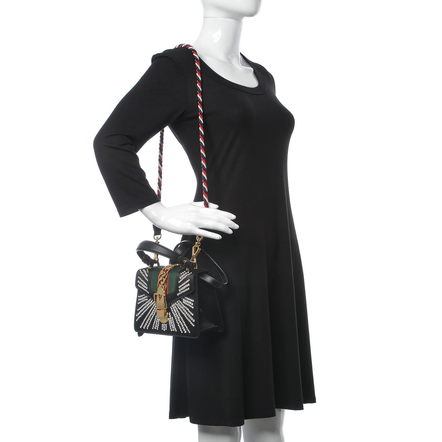 Satin Crystal Mini Sylvie Top Handle Bag Black