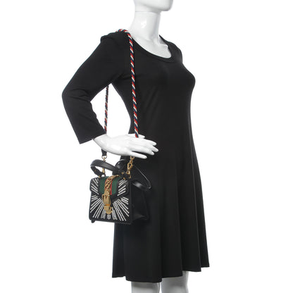 Gucci Satin Crystal Mini Sylvie Top Handle Bag Black 2 of 8