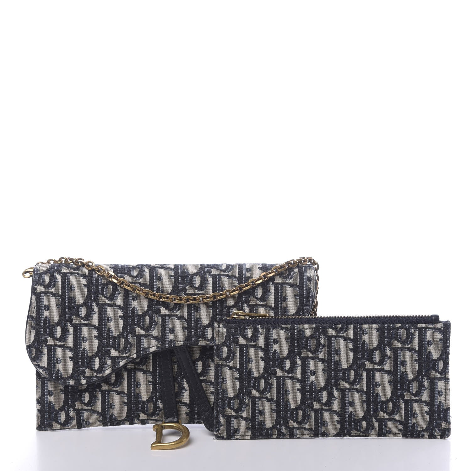 Christian Dior Oblique Saddle Chain Long Wallet Blue 3 of 12