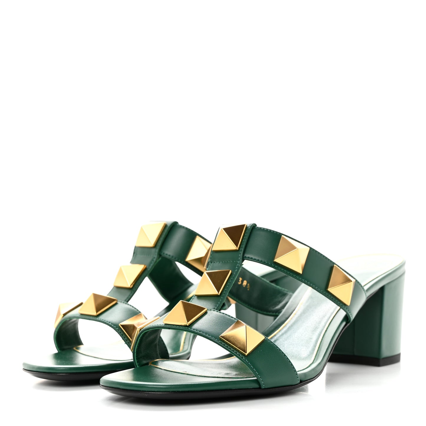 Calfskin Roman Stud 60mm Slide Sandals 38.5 Jungle