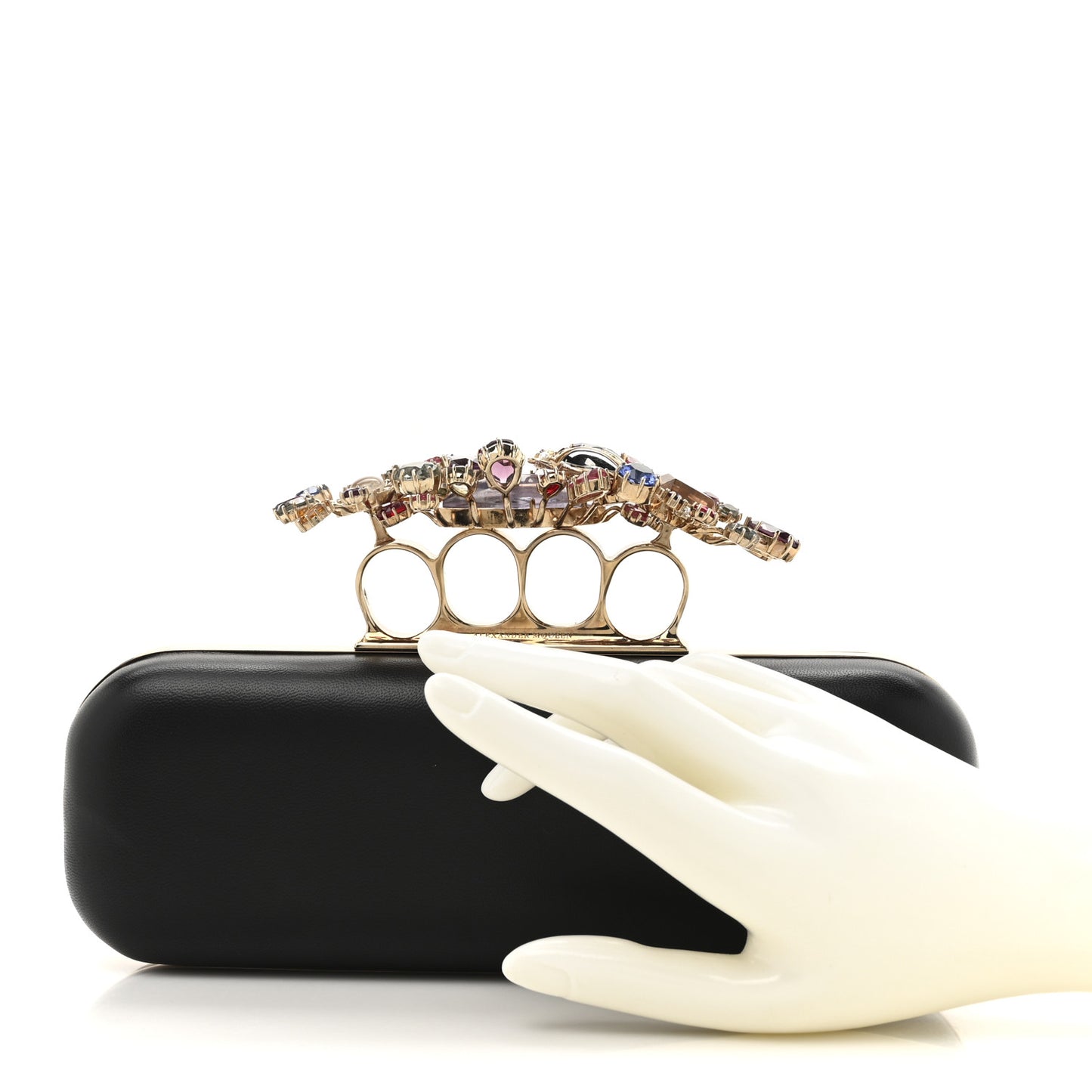 Nappa Crystal Knuckle Box Clutch Black