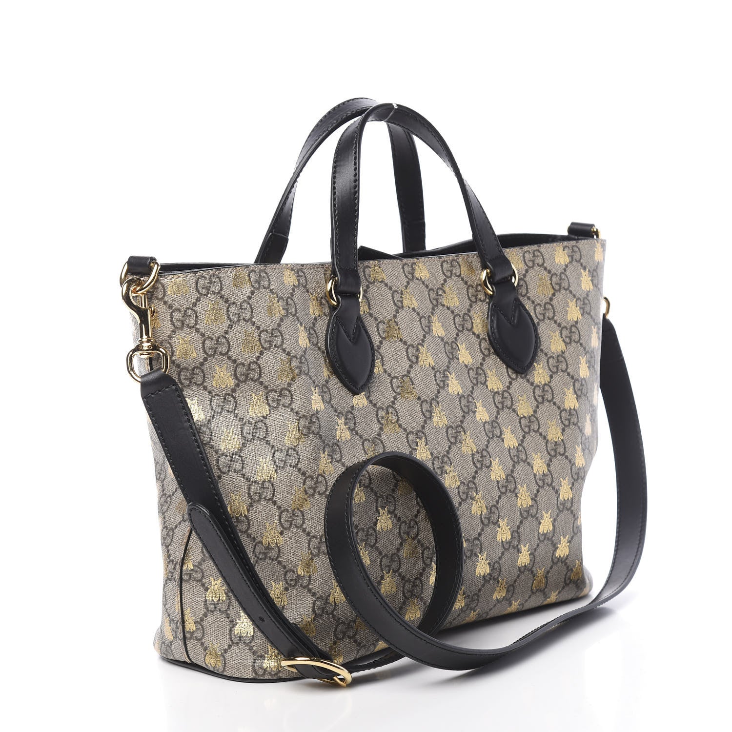 Gucci Soft GG Supreme Monogram Bees Small Crossbody Tote Beige Oro Black 3 of 10