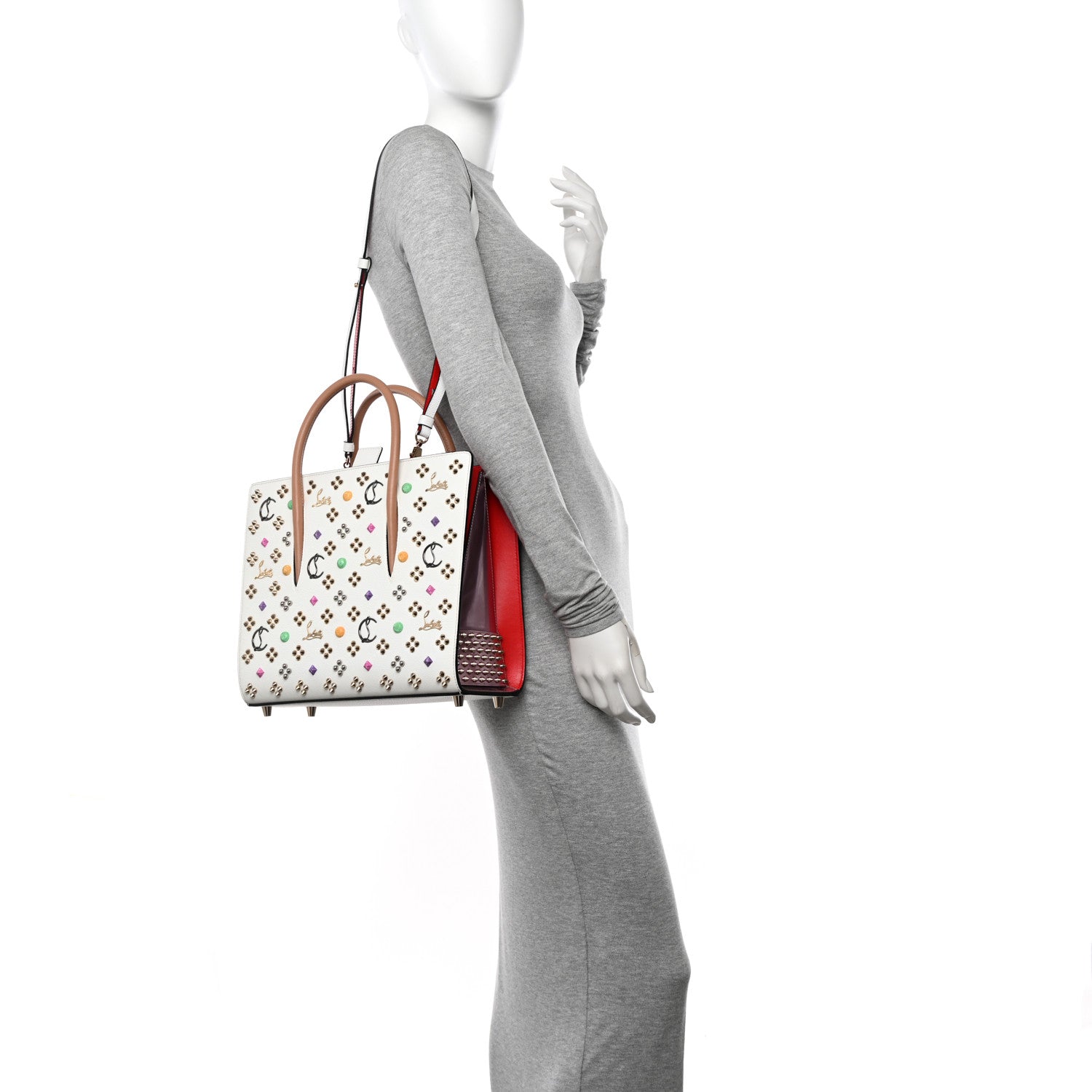 Christian Louboutin Calfskin Spikes Loubinthesky Medium Paloma White Multicolor 2 of 11