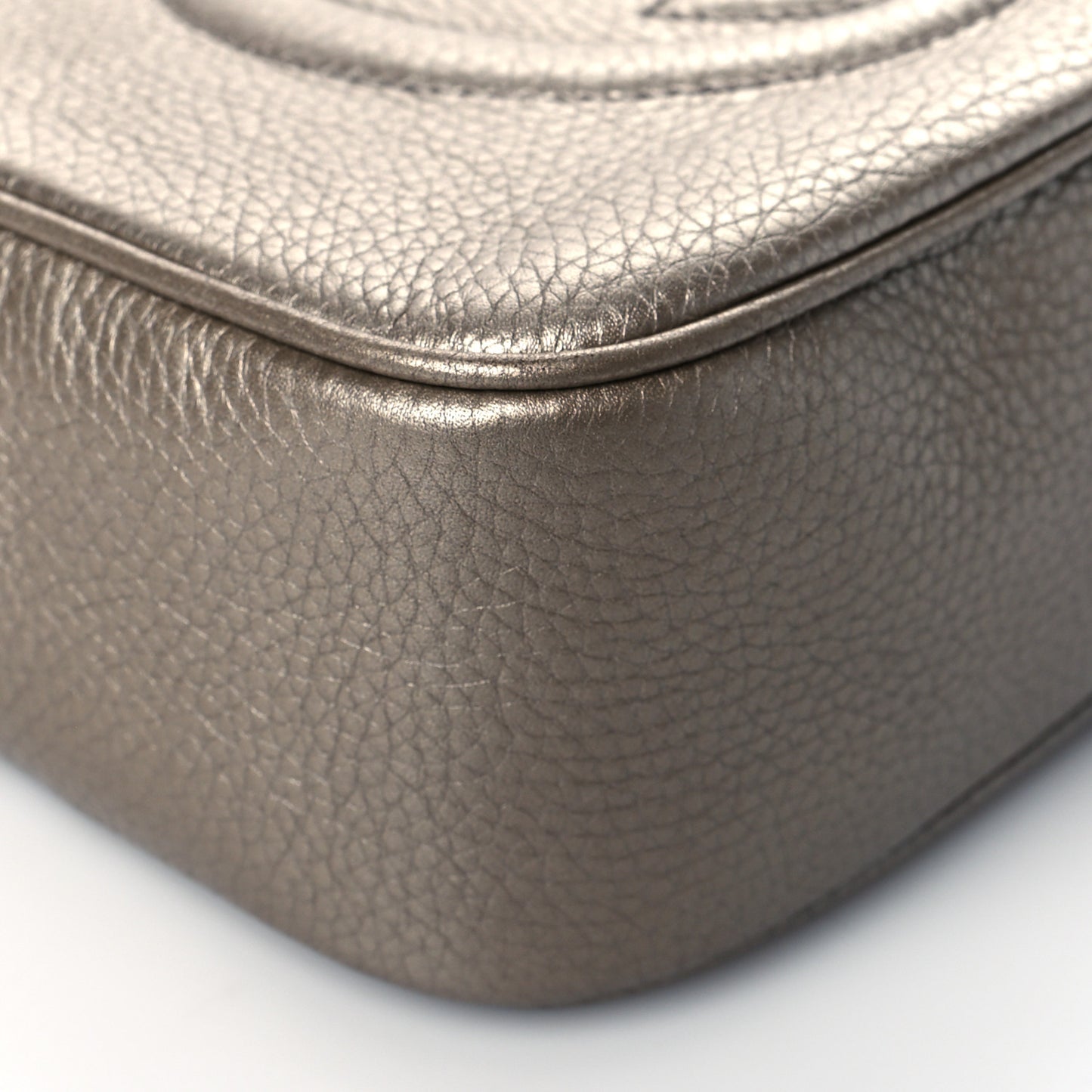 Metallic Pebbled Calfskin Small Soho Disco Bag Golden Beige