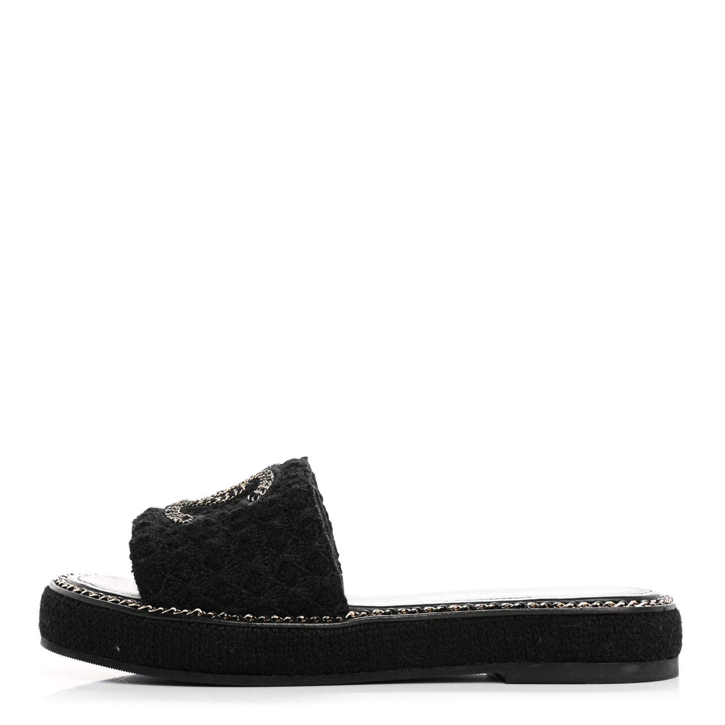Wool Alpaca Chain CC Slide Sandals 37 Black