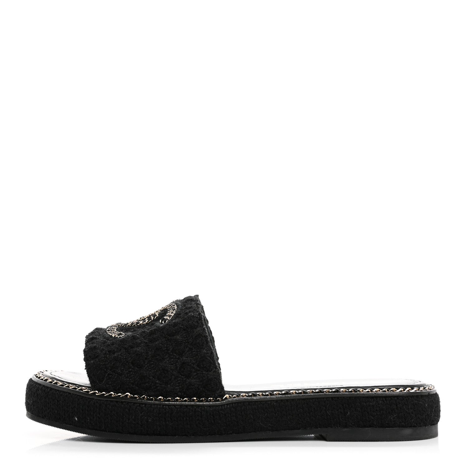 Chanel Wool Alpaca Chain CC Slide Sandals 37 Black 1 of 12