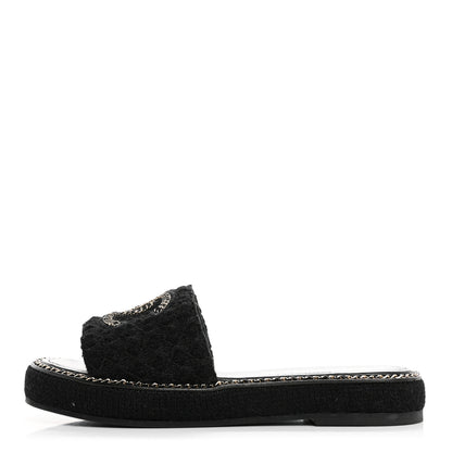 Chanel Wool Alpaca Chain CC Slide Sandals 37 Black 1 of 12