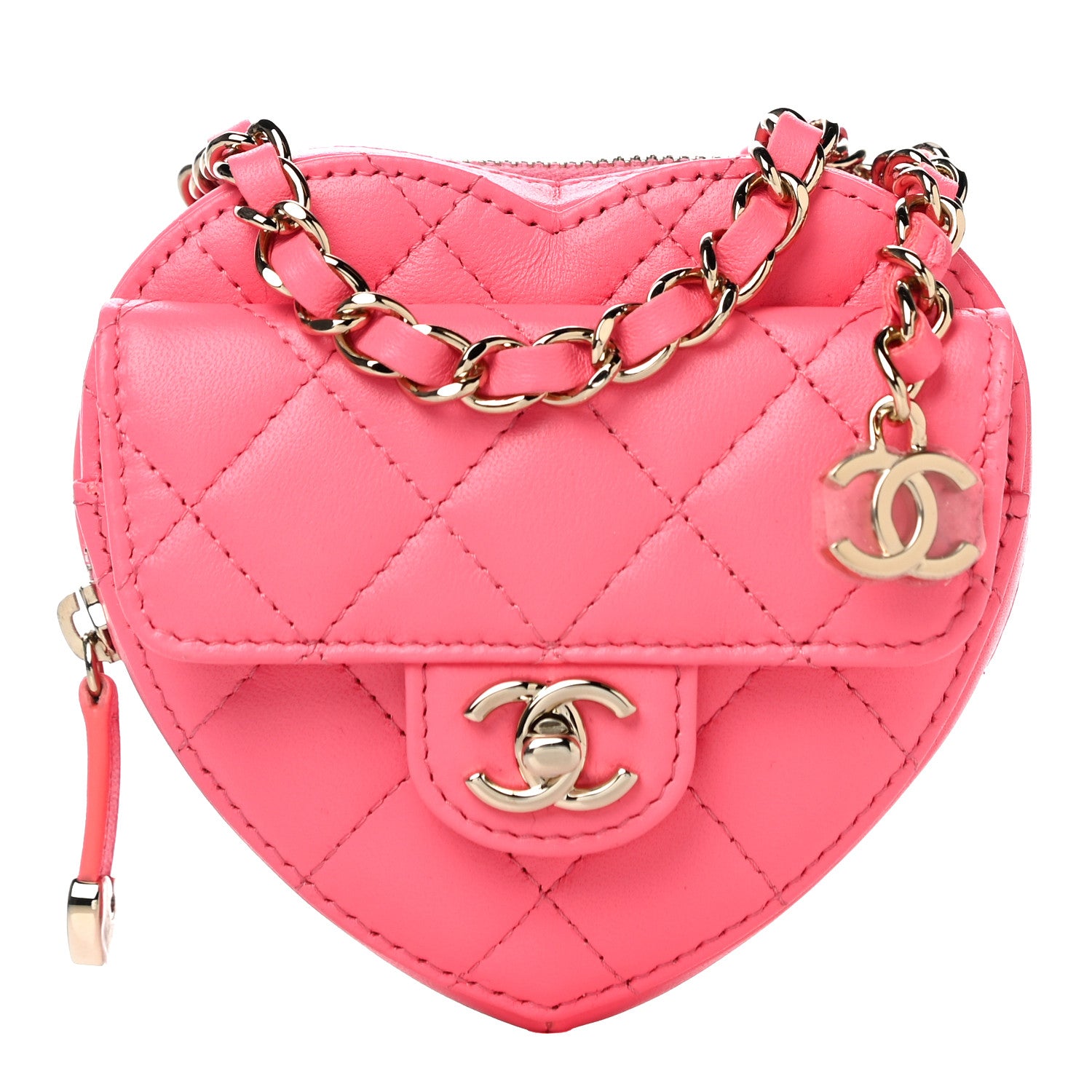 Chanel Lambskin Quilted CC In Love Heart Waist Belt Bag With Chain Pink 1 of 10